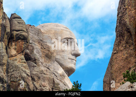 Closeup profile of George Washington at Mount Rushmore National Monument in South Dakota Stock Photo