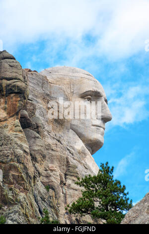 Profile of the face of George Washington in Mount Rushmore National Monument in South Dakota Stock Photo