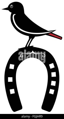 Bird perched on a horseshoe Stock Vector