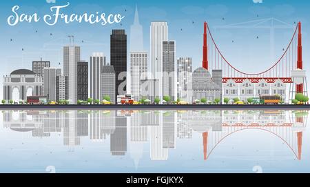 San Francisco Skyline with Gray Buildings, Blue Sky and Reflection. Vector Illustration. Business Travel and Tourism Concept Stock Vector