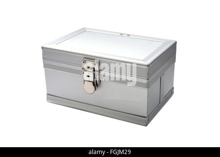 Aluminum silver toolbox isolated on white background. Stock Photo