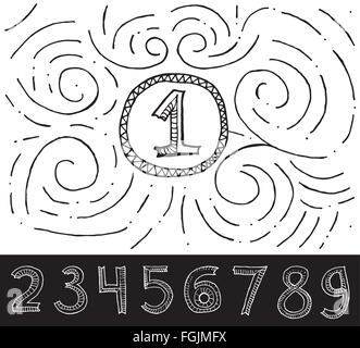 Hand drawn numbers vector isolated on white background sketch style ...