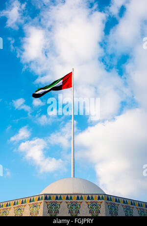 UAE flag and flagpole, Abu Dhabi Stock Photo