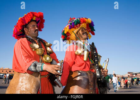 Traditional 'Water Sellers'   in Jemaa El Fna Square in Marrakech Stock Photo