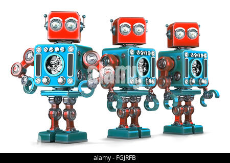 Group of Retro Robots. Isolated over white. Contains clipping path Stock Photo