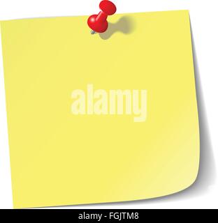 Yellow reminder note with red pin. Stock Vector