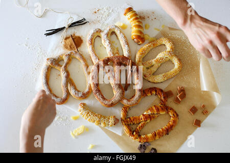 traditional pretzels with sweet topping, food Stock Photo