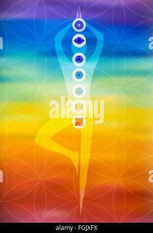 Yoga Pose Chakra Icons On Color Blur Background Stock Illustration -  Download Image Now - Chakra, Sacred Geometry, Tree Pose - iStock