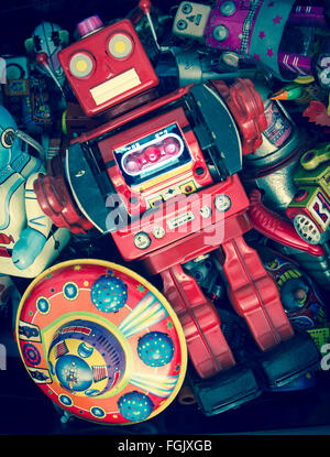 retro robot toy box Stock Photo