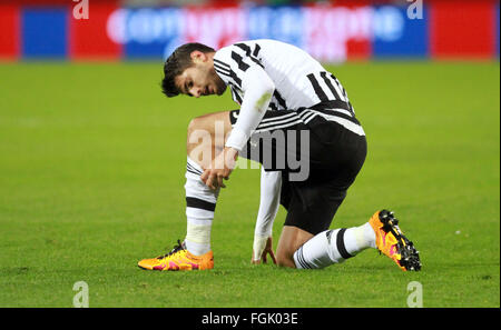 Bologna, Italy. 19th Feb, 2016. Juventus's forward Alvaro Morata reacts during the Italian Serie A football match between Bologna FC v Juventus FC . © Andrea Spinelli/Pacific Press/Alamy Live News Stock Photo