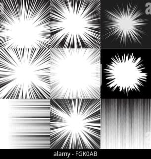 Comic book speed horizontal lines background set of nine editable images Stock Vector