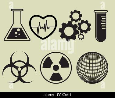 Science and physics related icons in black. Vector illustration Stock Vector