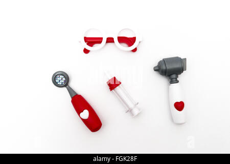 kid toys medical equipment tool set, on white Stock Photo