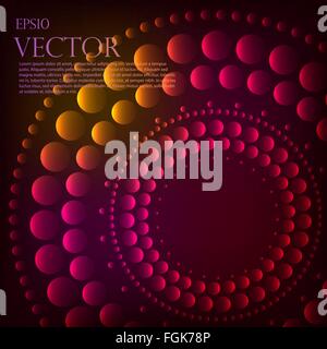 Abstract pattern of graduated turquoise shiny dots or circles going from the darkest at the outer edge around a central black ho Stock Vector