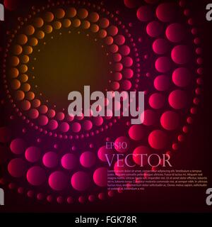 Abstract pattern of graduated turquoise shiny dots or circles going from the darkest at the outer edge around a central black ho Stock Vector
