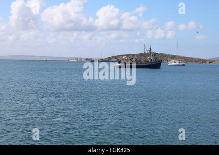 Saldanha bay harbour with fishing boats, Western Cape, South Africa Stock Photo