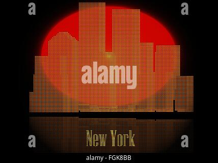 Set of vector glowing New york citiesilhouette Stock Vector