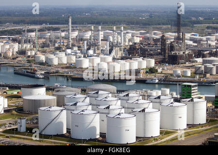 Oil storage tanks on in the Port of Rotterdam. The port is the largest in Europe and facilitate the nee Stock Photo