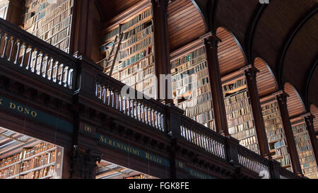 The Long Room library in the Trinity College. Trinity College Library is the largest library in Ireland Stock Photo