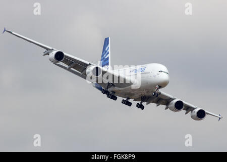 Airbus A380 turning to land at the 51st International Paris Air show. Stock Photo