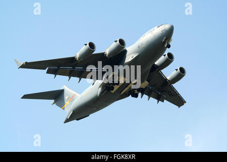 US Air Force C-17 Globemaster about to land on Kecskemet airbase. Stock Photo