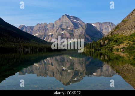 Glacier National Park Grinnell Reflection in Lake Josephine Stock Photo