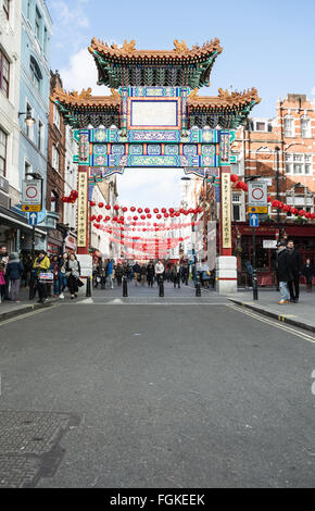 Chinatown Gate entrance to Chinatown on Wardour Street in the Soho area of the City of Westminster in London, England, London, United Kingdom Stock Photo