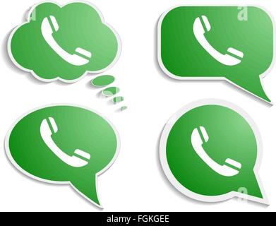 Green phone handset in speech bubble icon isolated on white set Stock Vector