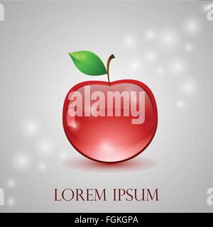 glass apple with green leaf Stock Vector