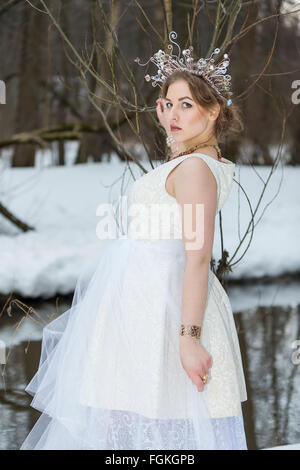 Portrait of a young beautiful woman wearing a Crown Stock Photo