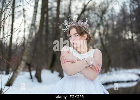 Portrait of a young beautiful woman wearing a Crown Stock Photo