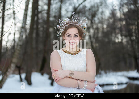 Portrait of a young beautiful woman wearing a Crown Stock Photo