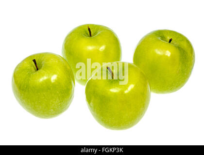 Four green apples on a white background Stock Photo