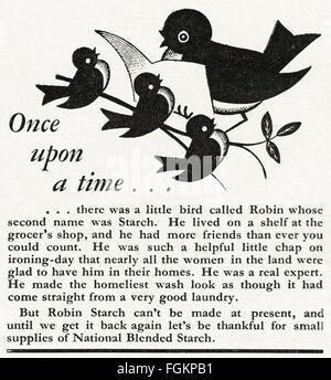 Original vintage advert from 1940s. Advertisement dated 1947 advertising Robin Starch. Stock Photo