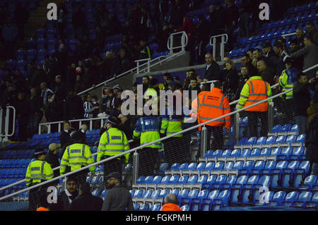 Madejski Stadium, Reading, Berkshire, UK. 20th February 2016.  At the end of the FA Cup clash between West Bromwich Albion and Reading a West Brom fan threw a 50p coin at a West Brom player. number 11 Chris Brunt was hit on the head by the object. Thames Valley Police found and arrested the man. Vivienne Johnson/The Wokingham Paper/Alamy Live News Stock Photo