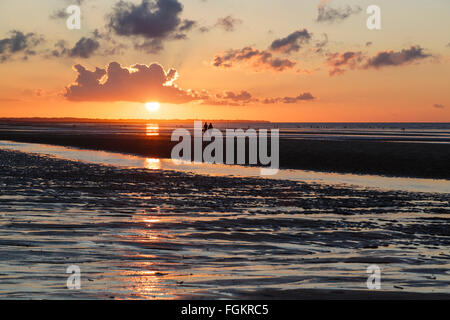 Sunset at Merville-Franceville-Plage, Calvados, Basse-Normandie, France Stock Photo