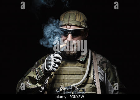 US Army soldier smoking Stock Photo