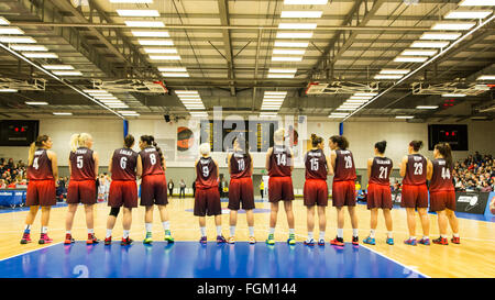 Manchester, UK, 20th February, 2016. Team GB women vs Albania in a qualifying round for EuroBasket Women 2017 at Belle Vue Manchester. Albania team. copyright Carol Moir/Alamy Live News Stock Photo