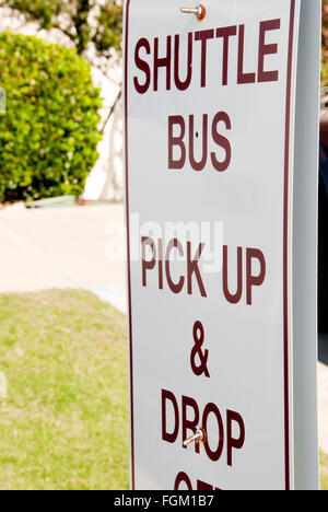 Sign for shuttle bus pick up and drop off