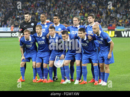 KYIV, UKRAINE - MAY 14, 2015: Players of FC Dnipro team pose for a group photo before UEFA Europa League semifinal game against Stock Photo
