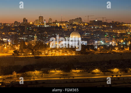 Jerusalem - Outlook from Mount of Olives to old city at dusk Stock Photo