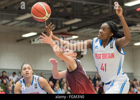 Manchester, UK. 20th February 2016. Team GB Women vs Albania in qualifying round for EuroBasket Women 2017 at Belle Vue Manchester. Credit:  pmgimaging/Alamy Live News Stock Photo