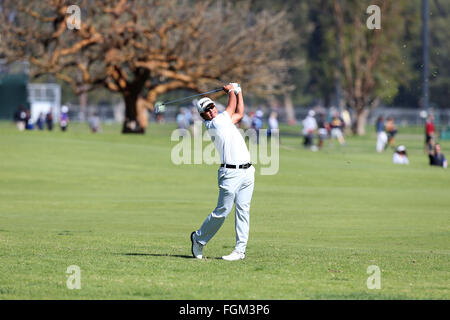 February 19, 2016 Hideki Matsuyama of Japan hits an approach shot during the second round of the Northern Trust Open at Riviera Country Club in Pacific Palisades, California. Charles Baus/CSM Stock Photo