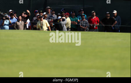 February 19, 2016 Rory McIlroy of Northern Ireland hits an approach shot during the second round of the Northern Trust Open at Riviera Country Club in Pacific Palisades, California. Charles Baus/CSM Stock Photo