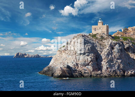 The lighthouse of Greek island Ios in the Cyclades group in the Aegean Sea Stock Photo