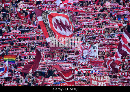 Fans, fan block, flags, FC Bayern, Allianz Arena, Munich, Bavaria, Germany Stock Photo