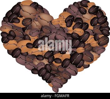 Love Concept, Various Colors of Roasted Coffee Beans Forming in A Heart Shape Isolated on A White Background Stock Vector