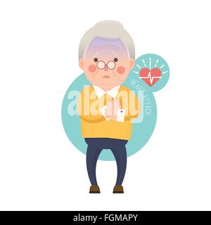 Vector Illustration of Old Man having Heart Attack, Cartoon Character Stock Vector
