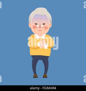 Vector Illustration of Old Man having Chest Pain, Heart Burn, Cartoon Character Stock Vector