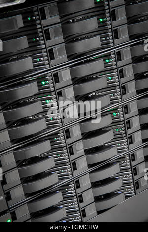 Close up of hard drives in large SAN storage Stock Photo